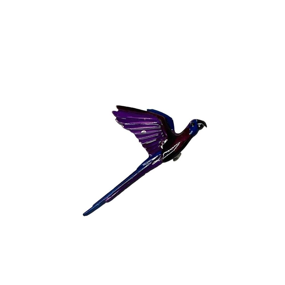 Large Vintage Enameled Parrot Bird In Flight Pin Brooch Purple Blue 2.5”